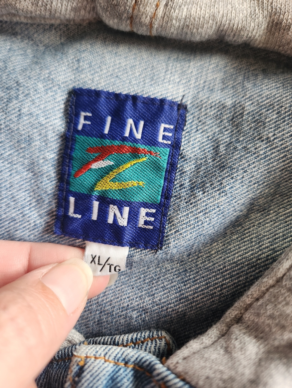 Rare Vintage 90s Fine Line Denim Trucker Jacket Fleece Hoodie and Sleeves Sz XL - Picture 6 of 12